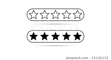 Five star and rating scale icons displayed on a white background. 131161172
