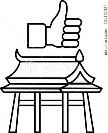 A thumbs up sign is placed on top of a building 131161324