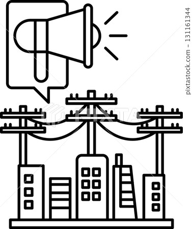 A city skyline with a large speaker in the middle A city skyline with a large speaker in the middle 131161344