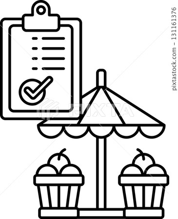 A clipboard with a check mark on it is next to a table with a canopy A clipboard with a check mark on it is next to a table with a canopy 131161376
