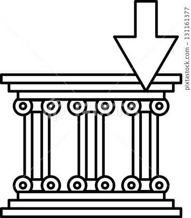 A white and black drawing of a column with a downward arrow pointing to it 131161377