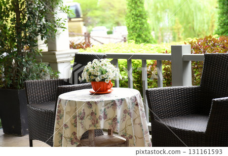 A vintage style balcony with natural background. 131161593