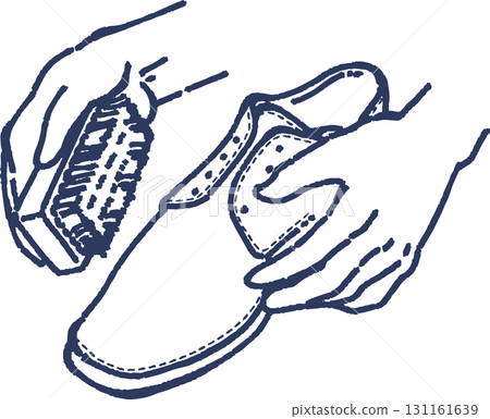 刷皮鞋的線描插圖 131161639