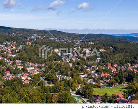 Aerial view of the beautiful architecture of Szklarska Poreba in the Karkonosze 131161813