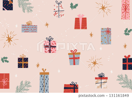 Christmas cute gift box pattern background material. Pattern. 131161849