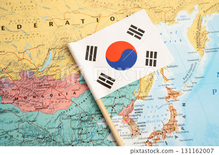 Bangkok, Thailand July 13, 2025 South Korea flag on world map. 131162007