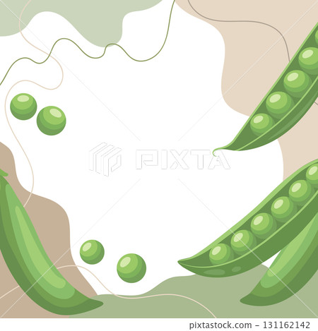 Fresh green peas background. A composition of green peas with organic shapes and leaves on an abstract background. Card, banner, poster. Fresh green peas background. A composition of green peas with organic shapes and leaves on an abstract background. Card, banner, poster. 131162142
