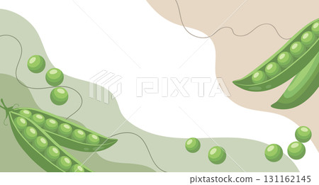 Fresh green peas background. A composition of green peas with organic shapes and leaves on an abstract background. Card, banner, poster. Fresh green peas background. A composition of green peas with organic shapes and leaves on an abstract background. Card, banner, poster. 131162145
