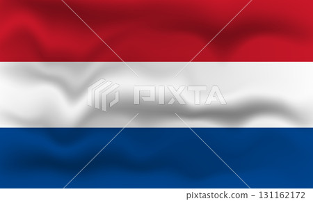 Detailed illustration of the Netherlands flag with a waving effect. 131162172