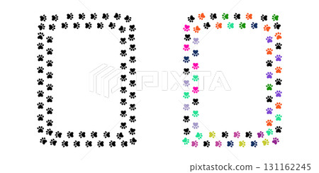 Cute Pets Paw Print Square Frames for Design. Cat or Dog Paw Prints on White Background. 131162245