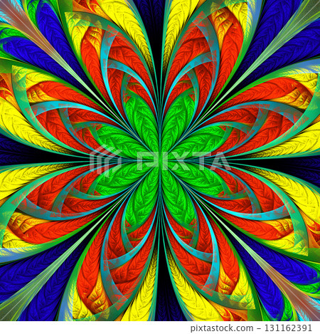 Beautiful multicolored fractal flower. Collection - frosty pattern. You can use it for invitations, notebook covers, phone case, postcards, cards, wallpapers. Artwork for creative design, art. 131162391