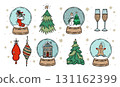 Christmas set with snow globe with toy, Hand drawn illustration 131162399