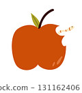 Illustration of a bitten apple with a worm. 131162406
