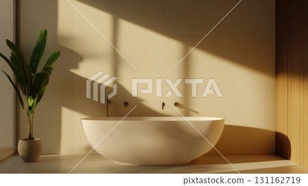 serene mid century bathroom with freestanding tub and plant serene mid century bathroom with freestanding tub and plant 131162719