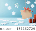 Blank gift tag with snowflakes and red presents 131162729