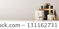 Elegant Christmas gifts with gold accents and decorative elements 131162731