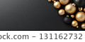 Elegant black and gold Christmas ornaments on dark background 131162732