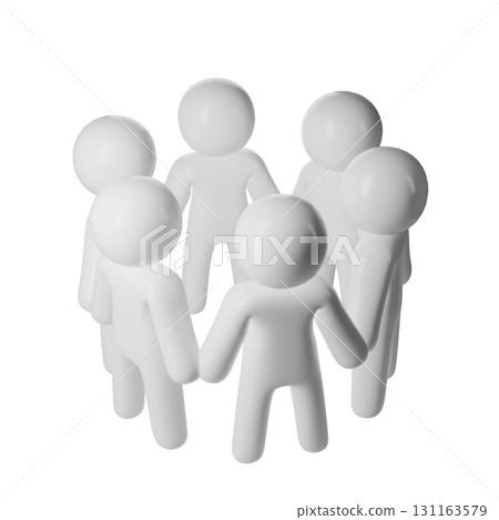 White 3d stick figures Faceless icon user standing a huddle, symbolizing teamwork, community, and social transparent background on connection 131163579