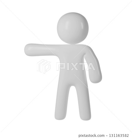 White 3d icon user Faceless character explaining position, location or direction against a transparent background. Concepts of guidance demonstration 131163582