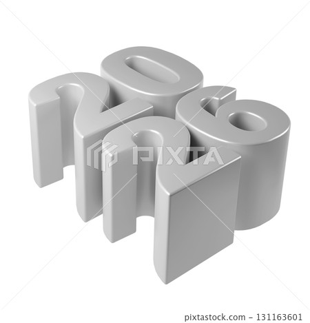 year 2026 is depicted a futuristic, metallic 3d design, symbolizing forward thinking and fresh starts transparent against a background 131163601
