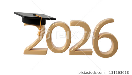 Academic achievement symbolized by graduation cap resting on golden 2026 education numerals, representing transparent background scholarly milestone Academic achievement symbolized by graduation cap resting on golden 2026 education numerals, representing transparent background scholarly milestone 131163618