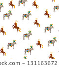 Seamless pattern with CIRCUS theme. Clowns, strongmen, lions, magic hat, hare in hat, holiday balloons tents. Circus characters. Cartoon flat style 131163672