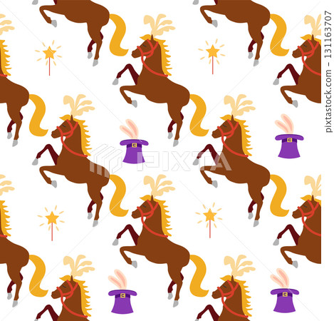 Seamless pattern with CIRCUS theme. Circus characters horse. Cartoon flat style Seamless pattern with CIRCUS theme. Circus characters horse. Cartoon flat style 131163707