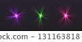 Party laser beams, disco show spotlights, concert stage lights. Glowing show lasers. Magic rays for a dance party. 131163818