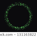 Green halftone frame, glowing circle borders, round pattern with dots, radial disco luxury design element. 131163822