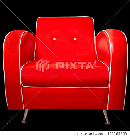 Red armchair isolated on black background Red armchair isolated on black background 131163863