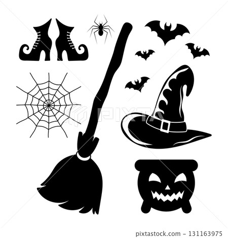 Set of Halloween Witch Elements Vector Illustration. Perfect for Halloween decorations, party invitations, posters, greeting cards, stickers and seasonal design projects. Set of Halloween Witch Elements Vector Illustration. Perfect for Halloween decorations, party invitations, posters, greeting cards, stickers and seasonal design projects. 131163975