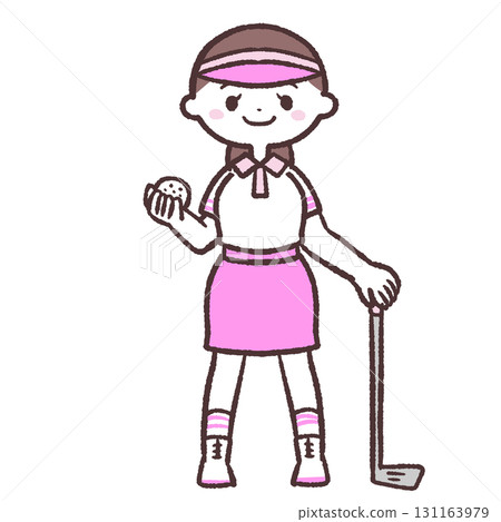 Full-body illustration of a woman playing golf 131163979