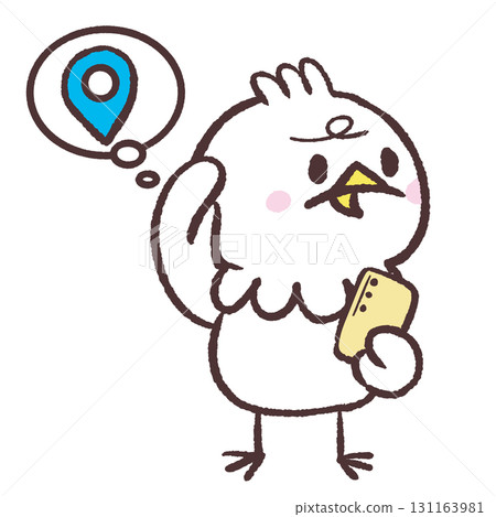 Illustration of a lost white bird holding a smartphone Illustration of a lost white bird holding a smartphone 131163981