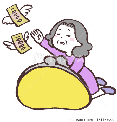 一位被金錢追逐的老年婦女的插圖 131163990
