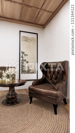 The Western style room is a Japanese room with a small sofa in the living room in an old traditional Japanese style. 3d rendering 131164121