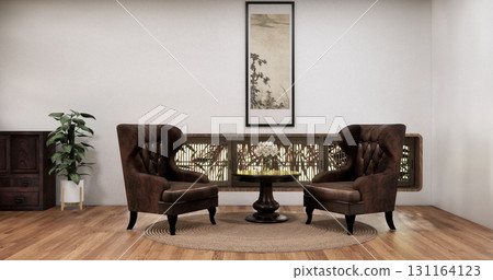 The Western style room is a Japanese room with a small sofa in the living room in an old traditional Japanese style. 3d rendering The Western style room is a Japanese room with a small sofa in the living room in an old traditional Japanese style. 3d rendering 131164123
