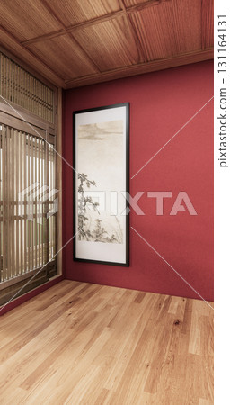 Red valentines room japanese traditional style. 3D rendering 131164131