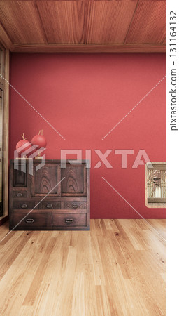 Red valentines room japanese traditional style. 3D rendering 131164132