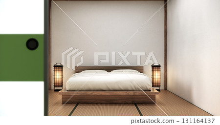 Bedroom japanese minimal style.,Modern white wall and wooden floor, room minimalist. 3D rendering 131164137