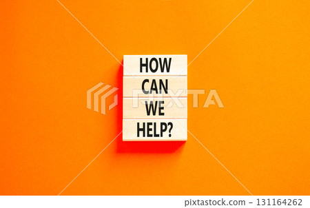 How can we help symbol. Concept words How can we help on beautiful wooden blocks. Beautiful orange table orange background. Business and how can we help concept. Copy space. How can we help symbol. Concept words How can we help on beautiful wooden blocks. Beautiful orange table orange background. Business and how can we help concept. Copy space. 131164262