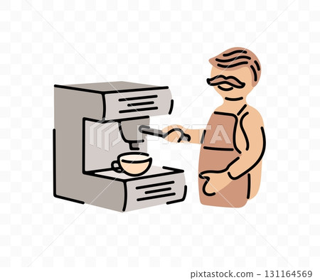 Barista working making coffee with coffee machine, graphic design. Cafe, coffeeshop and coffee house, vector design and illustration 131164569