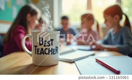 Teacher's Mug and Planner Overhead During Busy School Break Teacher's Mug and Planner Overhead During Busy School Break 131165061