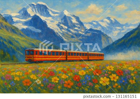 瑞士阿爾卑斯山鐵路阿爾卑斯山圖像油畫 131165151