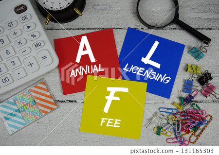 ALF Abbreviation of Annual Licensing Fee text phrase of business and financial concept 131165303
