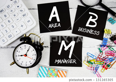 ABM abbreviation of Area Business Manager text phrase of business and financial concept 131165305