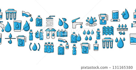 Water linear icons pattern. Aqua or liquid thin line illustration. Water linear icons pattern. Aqua or liquid thin line illustration. 131165380