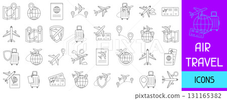 Air travel icons set. Transportation illustrations and tourism item. 131165382