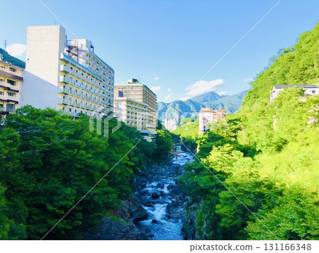 A hot spring village embraced by the current 131166348
