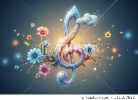 abstract background with musical symbol, treble clef and flowers 131167638