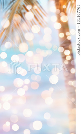 Palm tree leaves with bokeh lights, perfect for tropical holiday background 131167763